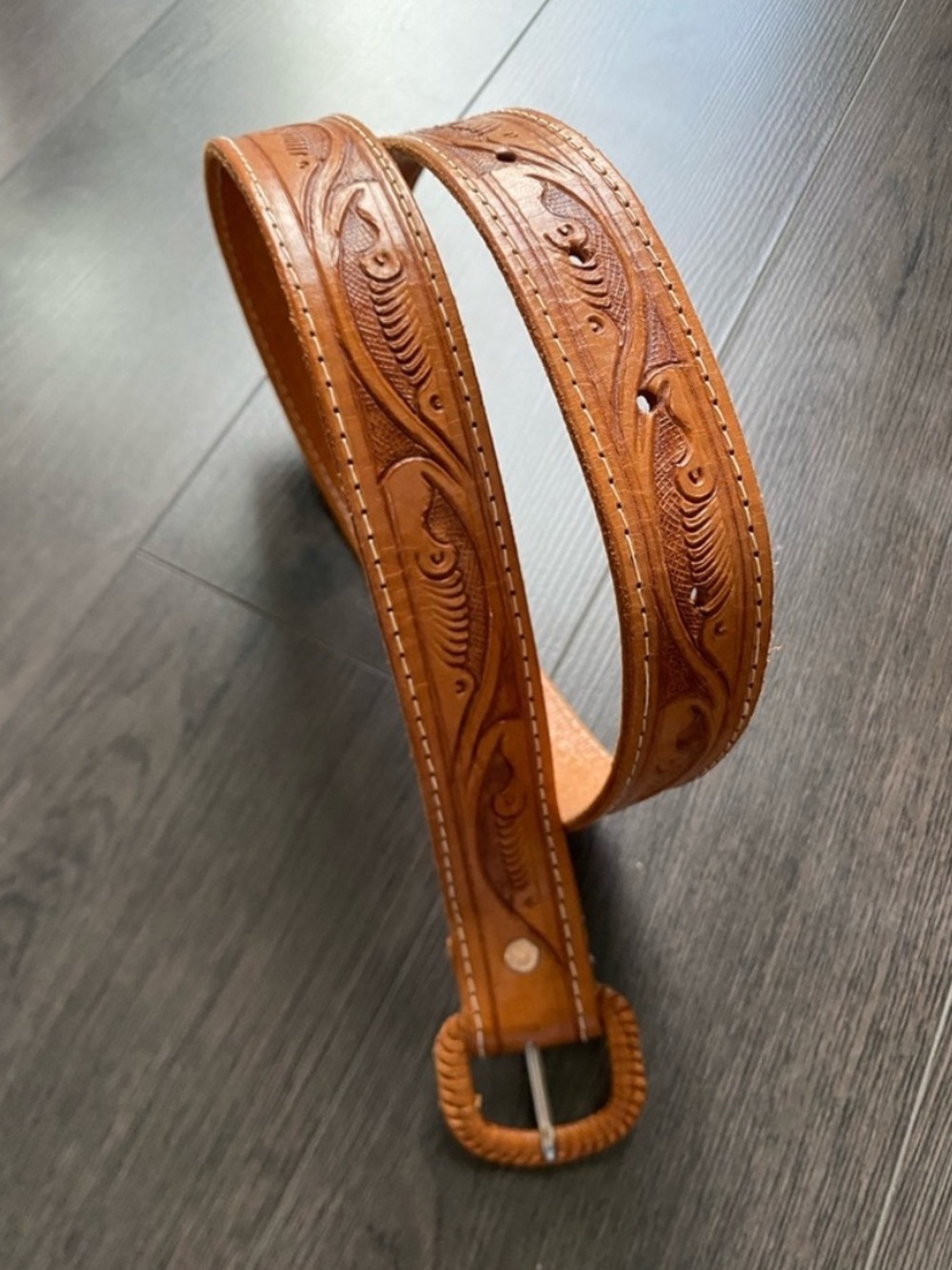 Vintage Tooled Leather Belt